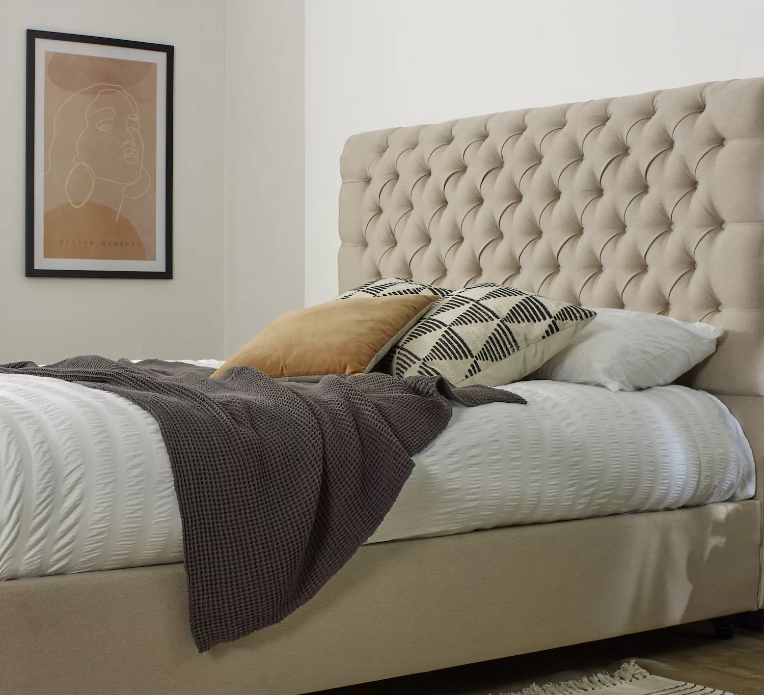 Chesterfield Scroll Fabric Upholstered Bed Frame - Image 3