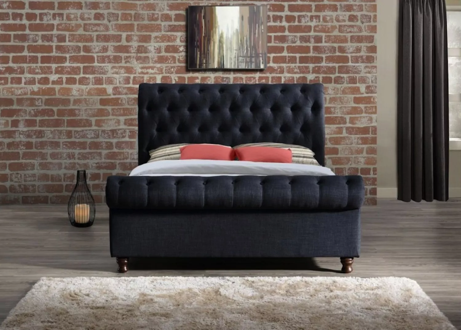 Chesterfield Scroll Fabric Upholstered Bed Frame - Image 2