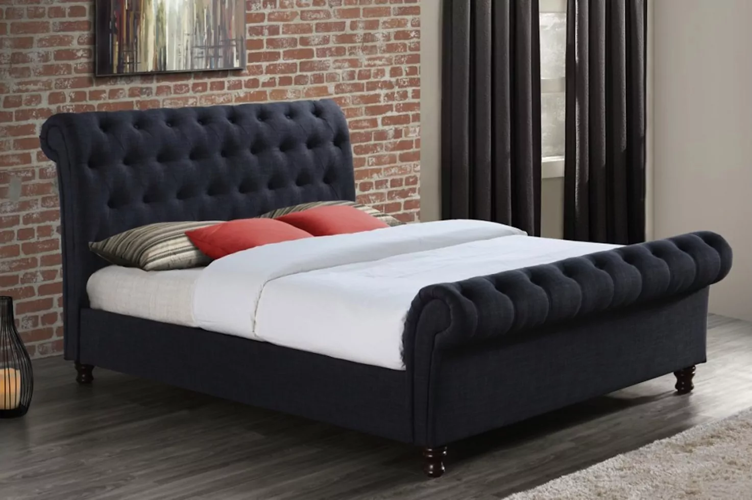 Chesterfield Scroll Fabric Upholstered Bed Frame