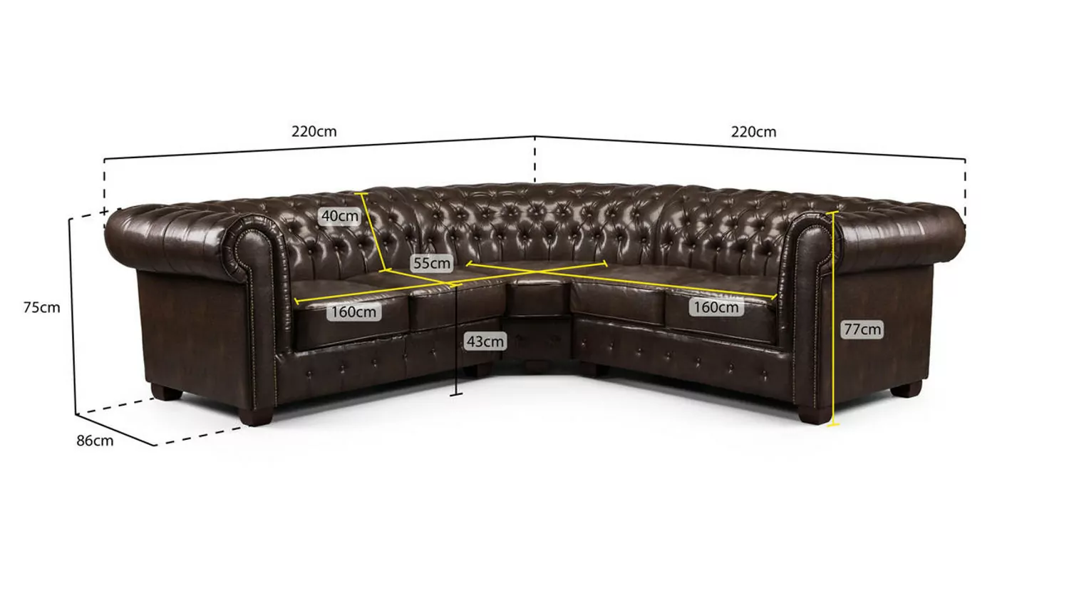 Chesterfield Antique Brown Large Corner Sofa - Image 7