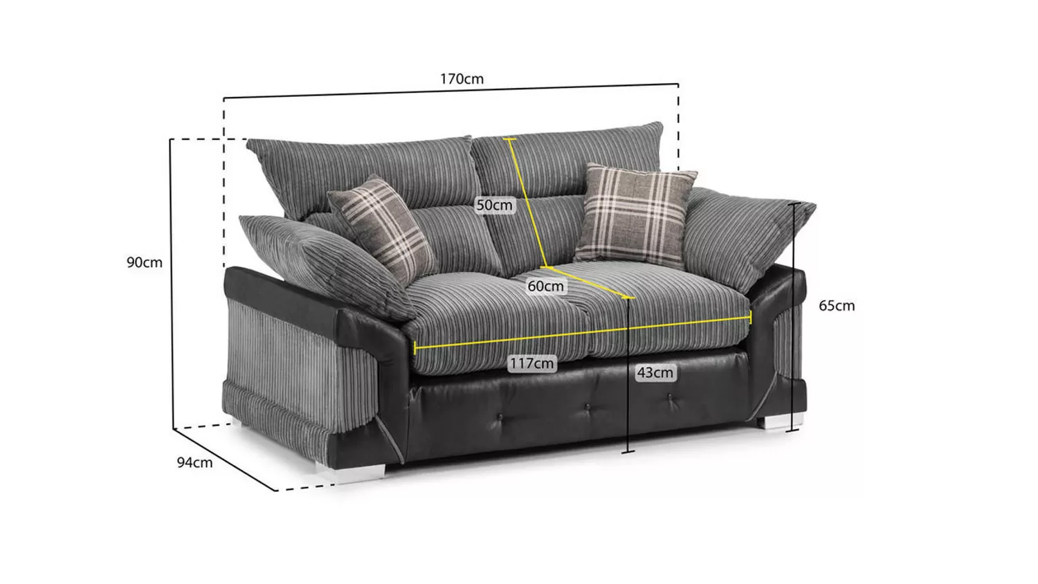 Logan Black-Grey 2 Seater Sofa - Image 7