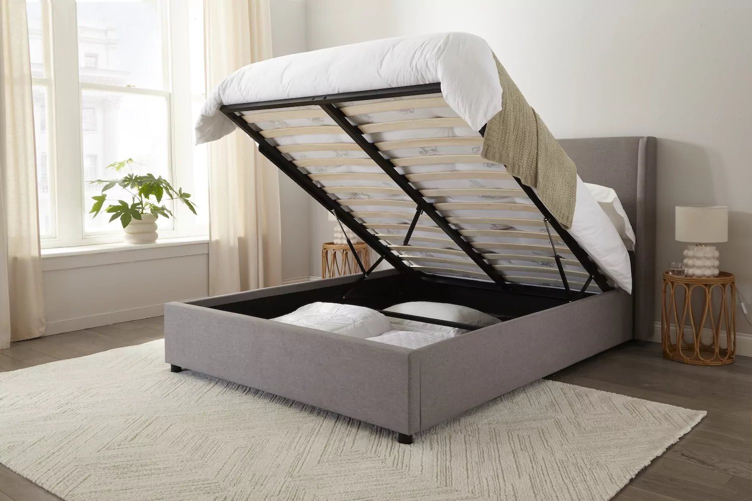 Bali Ottoman Storage Bed Frame Light Grey - Image 2