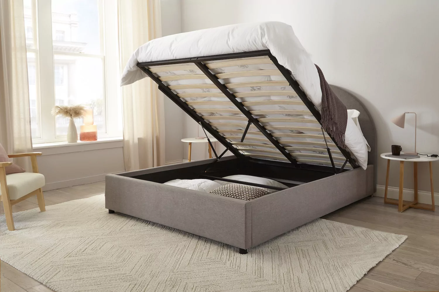 Madrid Fabric Ottoman Storage Bed Frame Light Grey - Image 2