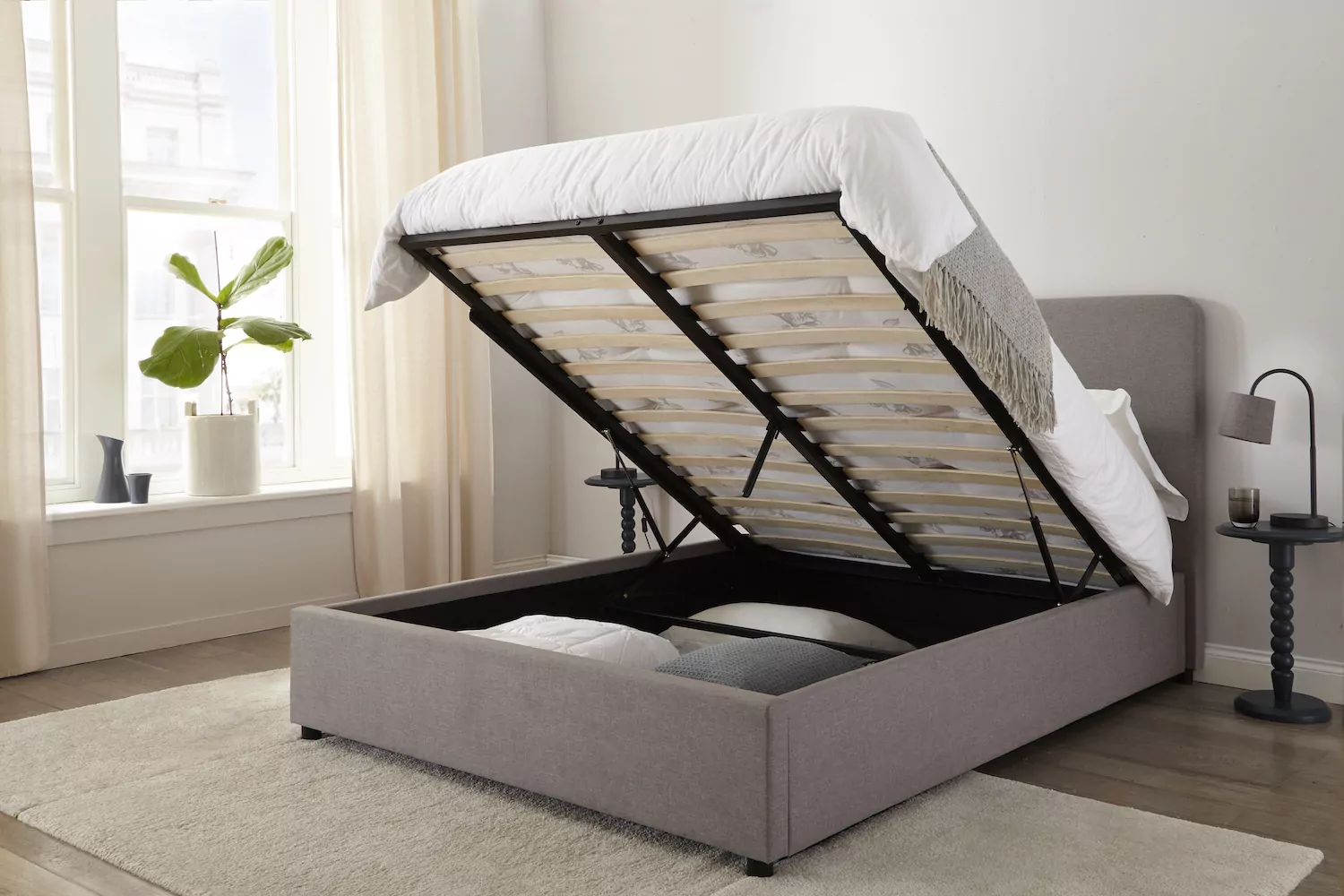 Oslo Ottoman Storage Bed Frame Light Grey - Image 3